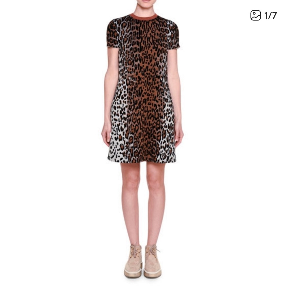 Stella McCartney Brown and Black Leopard Print Knit Mini Dress